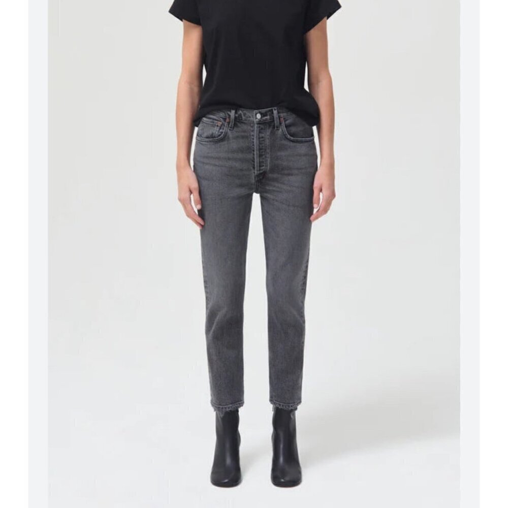 Agolde Riley straight crop jeans , gray/black washed, Size 27 L77